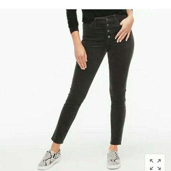J Crew Gray 9” High Rise Skinny Corduroy Exposed Button Fly Pants - Picture 1 of 6